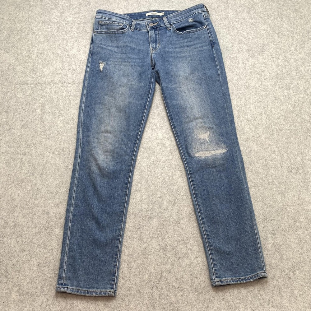 Levi's 711 Womens 28 Skinny Jeans (30x25) Blue Medium Wash Distressed Stretch